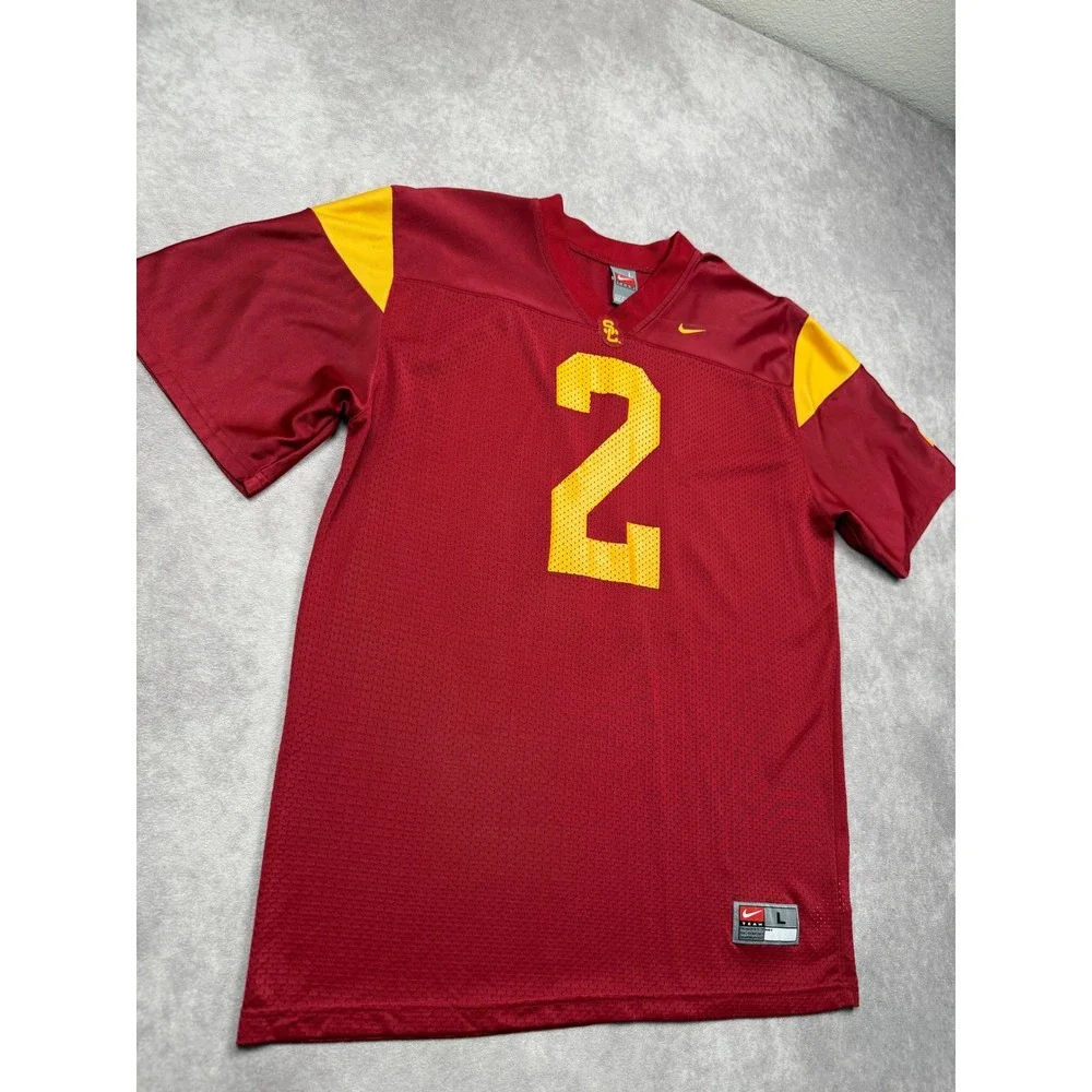 VTG Y2K Nike USC Trojans Jersey Kid L Red Gold Number 2 Football Mesh Shirt NCAA
